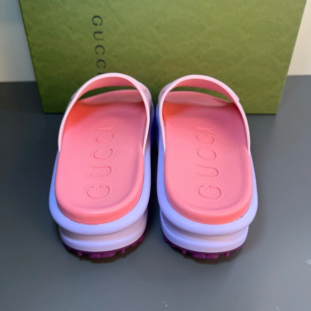 NWT GUCCI POOL SLIDES SIZE 38-8US platform interlocking logo pink purple - Picture 7 of 10